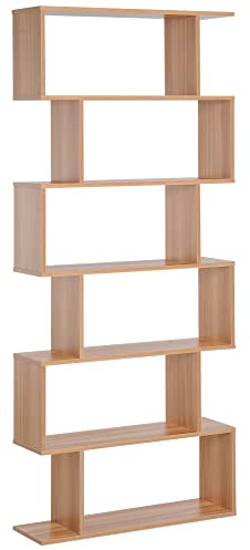 HOMCOM Bücherregal Wandregal Raumteiler mit 6 Fächern Standregal Aktenregal Ahorn L80 x B23 x H192 cm