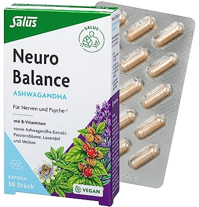 Salus – Neuro Balance Ashwagandha Kapseln – 1x 30 St. – Für Nerven und Psyche – mit B-Vitaminen, Ashwagandha, Passionsblume, Lavendel und Melisse – perfekt bei Stress unterwegs – vegan