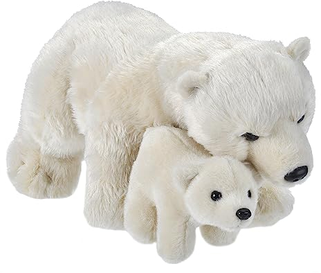 WILD REPUBLIC Mom and Baby Eisbär, Großes Kuscheltier, 38 cm, Geschenkidee für Kinder, Kuscheltier mit Baby, Riesen-Stofftier aus recycelten Wasserflaschen, 14
