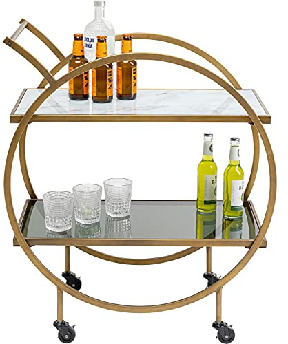 Kare Design Servierwagen Loft, Gold, Barwagen, mit 2 Ablagen, rollbar, Retro-Design, Wohnzimmer, Esszimmer, 87x74x40 cm