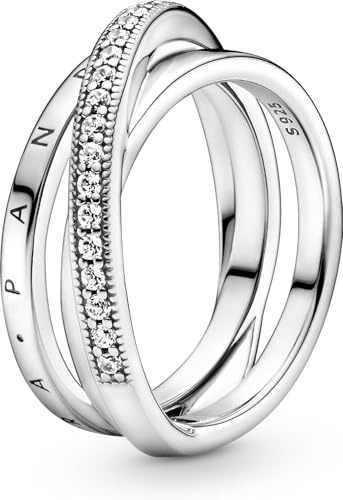 Pandora Signature Ring überkreuztes Pavé, Dreifachring, Sterlingsilber, mit klarem Cubic Zirkonia