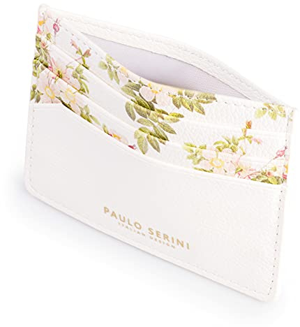PAULO SERINI® Kartenetui Damen | Card Holder Kartenhalter Frauen mit 6 Kartenfächer & Fach für Geldscheine Münzen | Kreditkartenetui Geldbörse aus veganem Leder | Cloud White mit Flowerprint