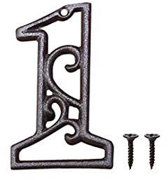 Zayookey Metal Numbers Numeri Civici in Ferro Colato Neri Numero Porta Esterno Numero di Indirizzo Rustico Vintage per Porte, Pareti, Indirizzi di Casa (Numero 1)
