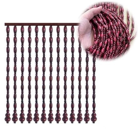 45 Stränge Hölzern Perlenvorhang, Hölzerner Türvorhang Hängender Teilervorhang Schnur Türvorhänge Panel für Schlafzimmer Wohnzimmer Wandschrank Balkontür, Rot(Größe : 90x200cm/35.4x78.7in)