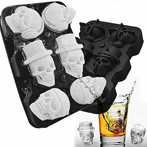 SMETA Totenkopf Eiswürfelform 6 Totenköpfe aus Eis für Whisky, Cocktails und Saftgetränke, Flexible Silikon Eiswürfelform Schale, Kuchenform Silikon, Backform Silikon…