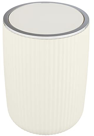 WENKO Schwingdeckeleimer Mod. Agropoli L Cremeweiß, 5,5 Liter, Badezimmer-Mülleimer mit Deckel, Abfalleimer aus hochwertigem Kunststoff mit strukturierter Oberfläche, Ø 19 x 27 cm