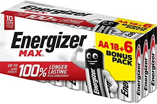 Energizer - Max, Pack de 18+6 Piles AA, Longue durée pour Un Usage Quotidien, sans sulfatation et durée de Vie de 10 Ans