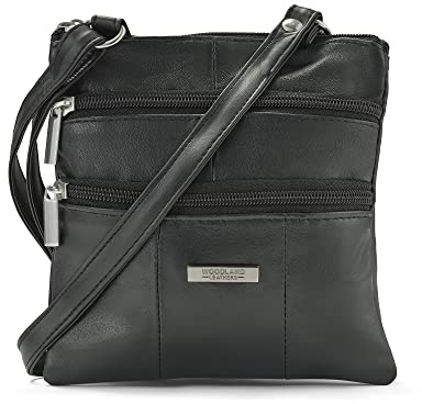 Woodland Leather Ladies Small Genuine Soft Leather Cross Body Shoulder Bag for Women (Black (18x18 cm))