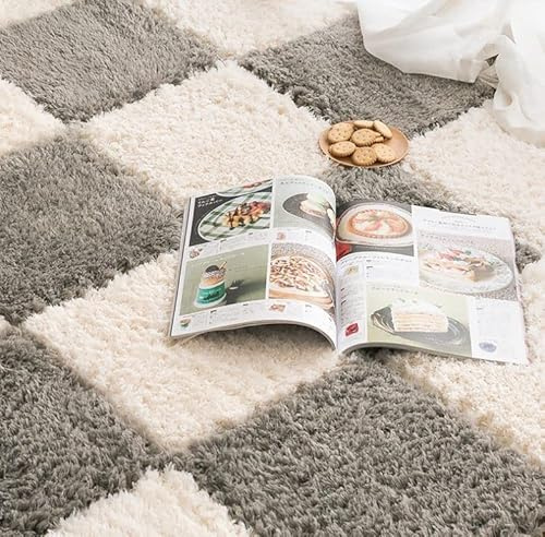 Lot de 16 Dalles De Moquette Emboîtables Antidérapantes Douces, Puzzle Carré,Tapis De Sol Carrés en Mousse De Puzzle en Peluche pour l'hiver à La Maison(Size:30 * 30 * 1cm,Color:Gris+Blanc)