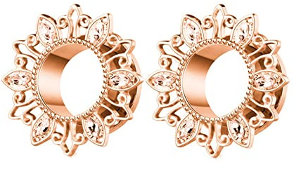 Banemi Tunnel Ohrringe Plug, Tunnel und Plugs 2 Stück Roségold Edelstahl Sonnenblume mit Zirkonia Ohrtunnel für Männer und Frauen 6mm/8mm/10mm/12mm/14mm/16mm