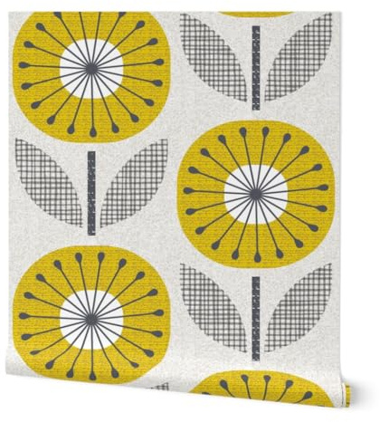 Spoonflower Peel & Stick Wallpaper Swatch - Mid Century Modern Retro 1960S Atomic Era 1950S Vintage Scandinavian Yellow and Gray Custom Removable Wallpaper