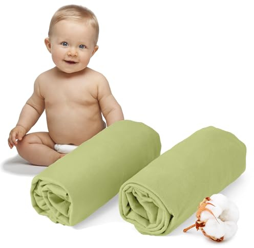 Dreamzie - Sábanas Bajeras Cuna 60x120cm - 100% Algodón Jersey - Lote de 2 | Sábana Infantil Ajustable 60x120 y 70x140cm · Cuna y Maxicuna de Bebé · Lavable a 60 °C · Certificado Oeko-Tex · Verde