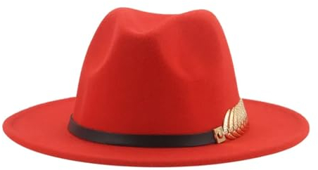 Fedora-Hut für Damen, leger, solider Hut für Herren, Gürtel, Panama-Kleid, formelle Hochzeit, Fedora-Wintermützen, Orange/Rot, 6 7/8-7 1/8