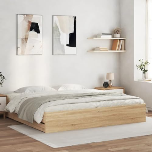 Festnight Bett mit Stauraum 160 x 200 cm Einzelbett mit Schubkästen Holzbett Kinderbett Jugendzimmer Kojenbett Stauraumbett Erwachsenenbett mit Lattenrost Sonoma-Eiche