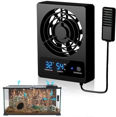Silkwish Ventilateur de refroidissement intelligent pour reptiles - Thermomètre et hygromètre avec affichage LED pour reptiles, amphibiens, serpents