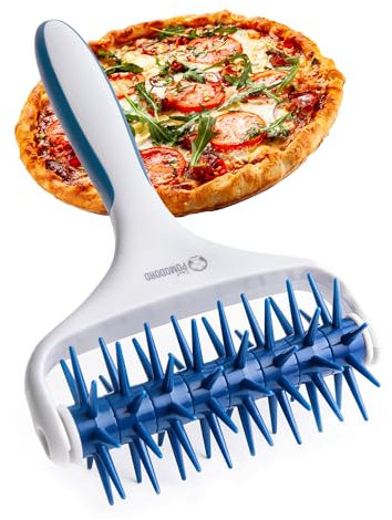 Chef Pomodoro Teal Plastic Pizza Roller (21 x 14.5 cm, Prong Length 7 mm) - Durable Pizza Docker, Dough Roller