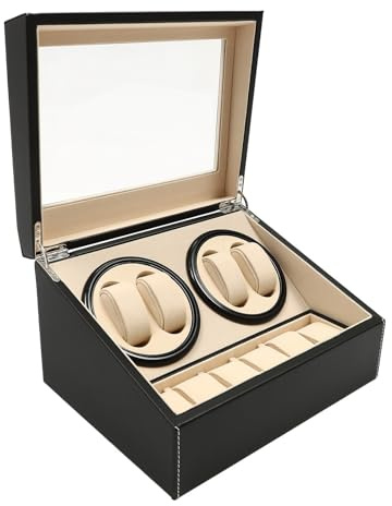 Uhrenbeweger Automatische Box, Uhrendreher Uhrenbox mit 4 Uhrenbewe und 6 Gitter Uhrenspeichergehäuse, leisem Uhrengehäuse Display Box Watchwinder Box für Uhrengeschäft