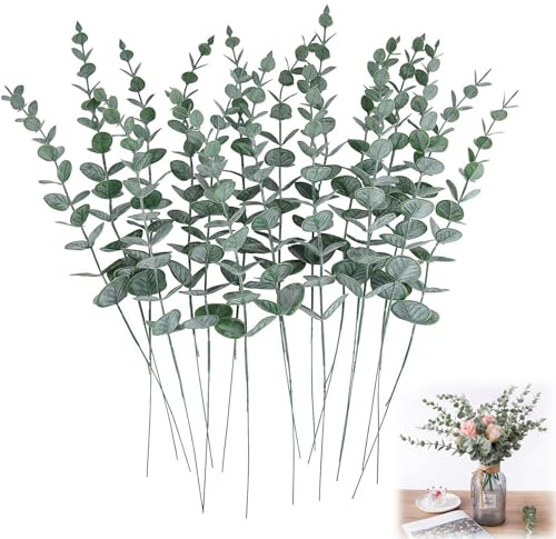 Ramas de Eucalipto Artificial, 20 Piezas, 37cm - Hojas y Tallos para Decoración, Bodas, Arreglos Florales, Escritorios