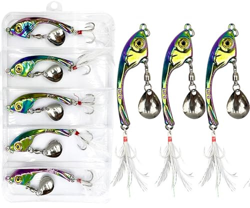 Yixinly 5 pezzi Jig Spinner Set da 15 g in scatola per esca, cucchiaio da pesca in metallo, spinner per pesce persico, luccioperca, cavedano, regalo per uomini, esche da pesca per acqua dolce e salata