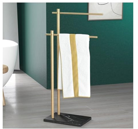 OUYUE Handtuchständer Stehend 2-stufiger Handtuchständer Mit Marmorsockel, Freistehender Handtuchhalter Aus Aluminium, Handtuchhalter Für Badezimmer Handtuchhalter Freistehend(Gold+Black)
