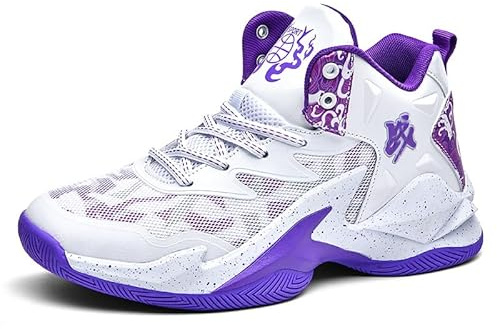 Scarpe da Basket for Uomo Leggere e Resistenti for Partite di Allenamento Sportivo all'aperto(White+Purple-4,42 EU)