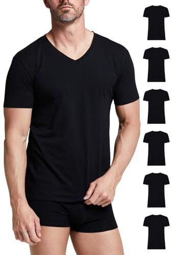 POMPEA Maglia Uomo in Cotone, T-Shirt a Maniche Corte con Scollo a V Elasticizzata (Pacco da 6) Colore Nero