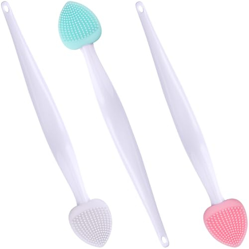 Winsyison Silikon-Lippenpeeling-Bürste, doppelseitiges Lippenpeeling-Bürste für dunkle Lippen, herzförmiges Lippenpeeling-Werkzeug zum Entfernen abgestorbener Haut, Rosa, Grün, Weiß, 3 Stück