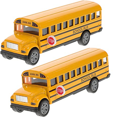 BESPORTBLE Modèle d'autobus Scolaire pour Tout-Petits 2pcs en Alliage Portes Ouvrantes et Design Réaliste, Jouet Robuste pour Garçon et Filles et Présents Style Aléatoire