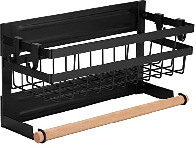 Magnetic Spice Rack for Refrigerator, Fridge Organizer, Magnetic Shelf for Fridge, Wall Type Design with Hook and Magnetic Back Panel Multi Use Side Shelves for Refrigerator