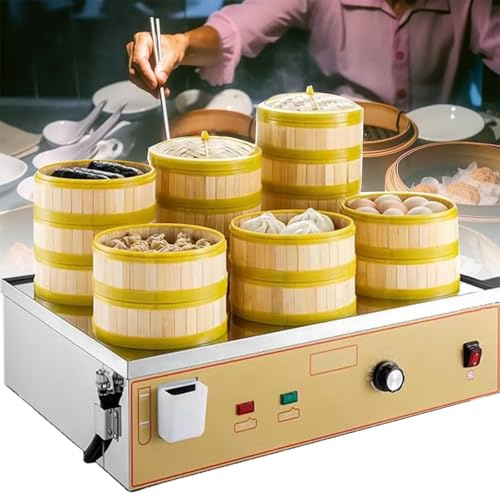 Vaporera Eléctrica Comercial De 6 Orificios, De Acero Inoxidable, para El Hogar, 67 X 48 X 20 Cm, 4000 W, para Cocinar Al Vapor Bollos, Dumplings Y Arroz, con Sistema De Suministro Agua Independien