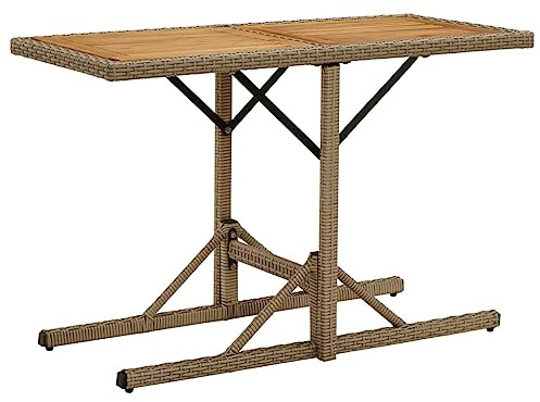 HaoChrymec Gartentisch mit Massivem Akazienholz und PE-Rattan, Pulverbeschichteter Stahlrahmen, Loungetisch Outdoor, Wetterfest, Balkon Tisch, Beistelltisch Garten, Beige, 110 x 53 x 72 cm