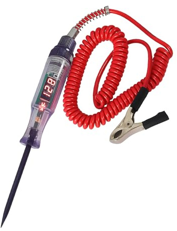 12V Test Light LED Digital Display 6-24V DC Retractable Circuit Tester Car | Automotive Fuse Electrical Tester Pen Wiring Circuit Checking Spring Wire Crocodile Clip Truck Voltage Versatile Testing Rang