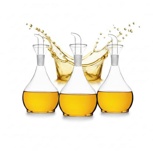 Zoha Öl-Essigspender Borosilikatglas 3er Set Clara - Je 1000ml Essig und Ölspender Set mit präzisem Öl Dispenser, Essig Ölspender Flaschen für Küche, tropffreie Ausgießer für Öl und Essig