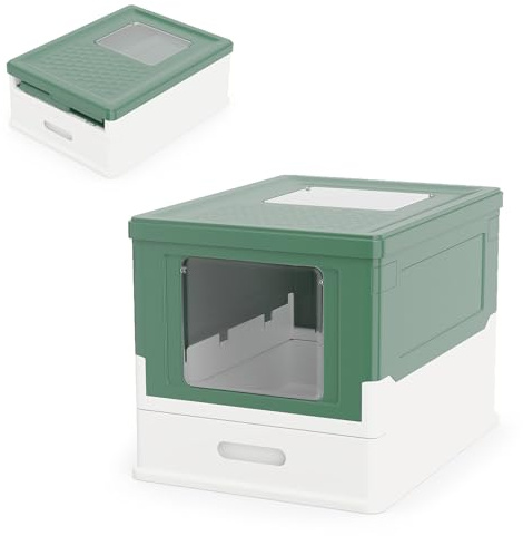COSTWAY Arenero para Gatos Cubierto, Caja de Arena para Gatos Grande con Entrada Frontal y Salida Abatible, Bandeja Portátil, Cajón, Arenero Cerrado Plegable para Gato, 50x38x37 cm (Verde + Blanco)