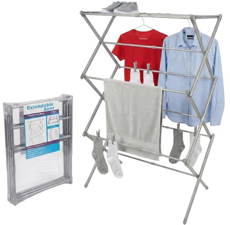 STL Clothes Airer, 3 Tier Folding Clothes Airer with 11m Drying Space, Rust Resistant Extendable Laundry Drying Rack for Indoor & Outdoor Use, Freestanding Clothes Airer