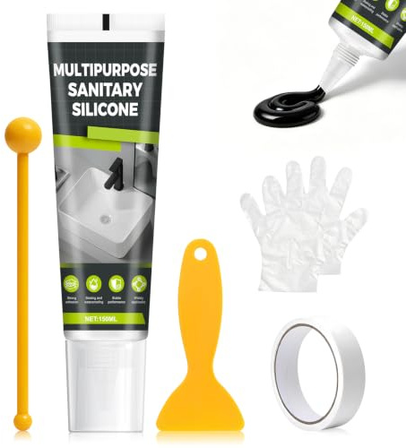 Silicona Negra, Para Sellar Juntas en Cocinas y Baños, Negro, 150 ml | Siliconas Baño Negra, Gran Adherencia, Impermeable y Resistente a la Adherencia, apto para Lavabos, Inodoros y Bañeras