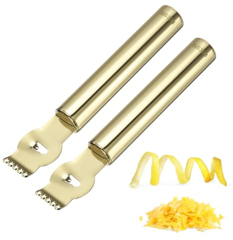sourcing map Lot de 2 zesteurs de citron, zesteur d'agrumes en acier inoxydable avec couteau à canal, râpe, éplucheur d'orange tranchant pour garniture de cocktail, bar, cuisine, doré