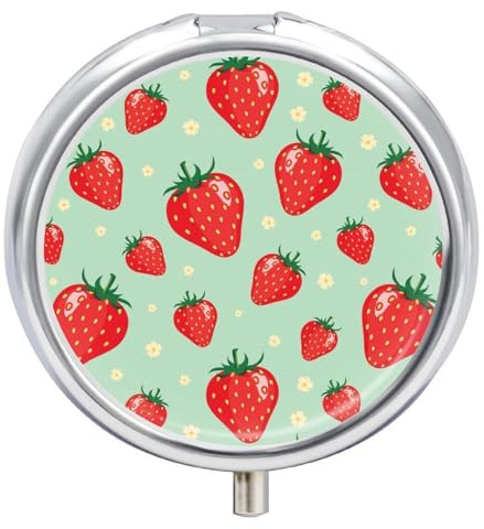 Jolie boîte à pilules ronde en forme de fraise, portable à 3 compartiments, exquis pilulier en métal avec fermeture à pression, boîte de rangement pour tablette pour sac à main, poche, voyage et usage