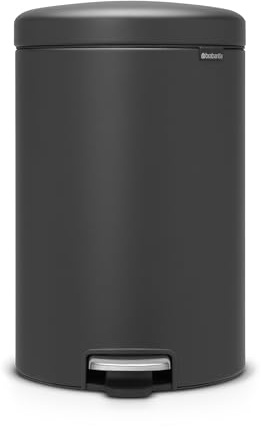 Brabantia NewIcon Treteimer 20 l | Softclose-Mülleimer mit geruchsdichtem Deckel, Kunststoff-Inneneimer | Kompakt, rutschfest, für Küche, Büro, Bad oder Schlafzimmer | Mineral Infinite Grey