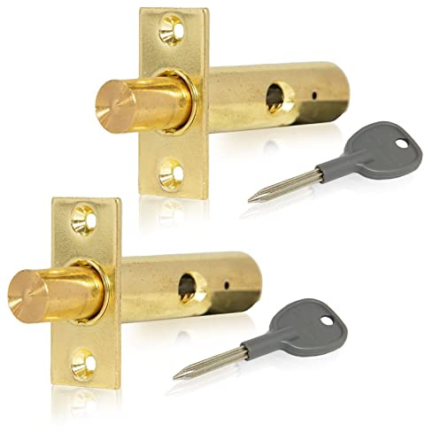XFORT® 2 Pack Mortice Door Bolts with 2 Star Keys, Door Security Rack Bolt Providing Enhanced Protection for Doors and Windows at Home and in The Workplace (55mm, Brass)