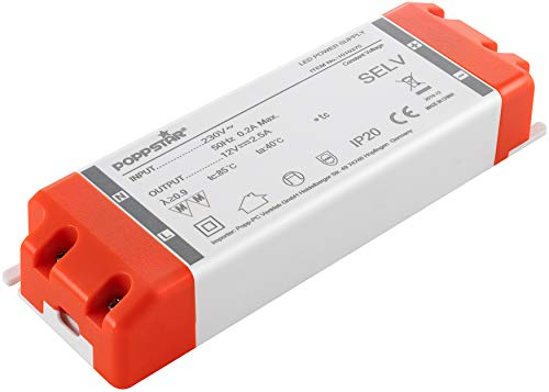 Poppstar LED Trafo Transformator 230V AC / 12V DC 2,5A für 0,3 bis 30 Watt LEDs