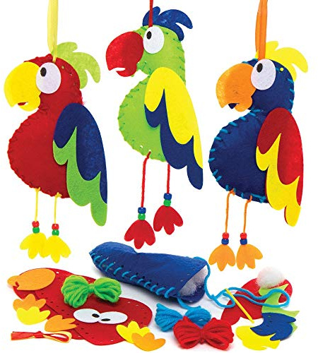 Baker Ross AT689 Parrot Sewing Decoration Kits - Pack of 3, Festive Tree Ornaments for Kids to Decorate in Arts and Crafts Activities