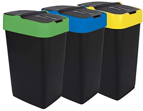 Spetebo Abfalleimer mit Schwingdeckel - 3er Set - 60 L - Mülleimer Abfallbehälter Abfallsammler