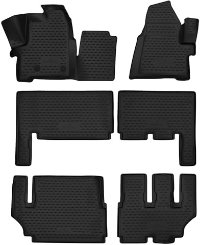 WALSER XTR Gummi Fussmatten Auto für Ford Tourneo Custom Bus (F3), 8 Sitzer 2012 - Facelift 2017, 100% passgenaue Auto Fußmatten, robuste Universal Fußmatte Auto, Gummimatten Auto