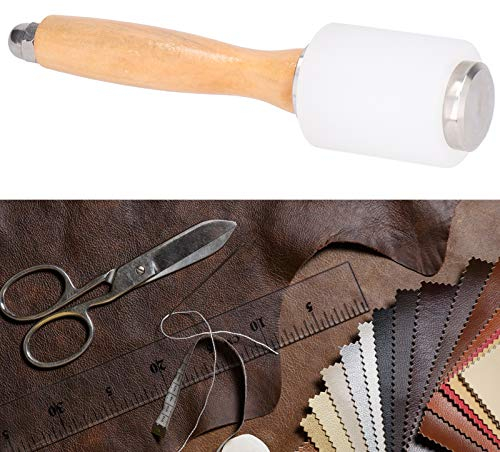 Marteau de sculpture en cuir, maillet de bricolage en nylon Outils en cuir avec manche en bois pour le club de couture en cuir de vachette(Primary Color Handle-Tête unique)