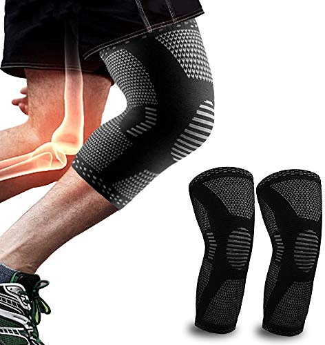 izosen Knieschützer Kompression Sport Kniebandage Rutschfeste Kniestütze Hülsen zum Laufen, Radfahren, Training, Fitnessstudio, Joggen und Gehen (1 Paar) (Schwarz, XL)