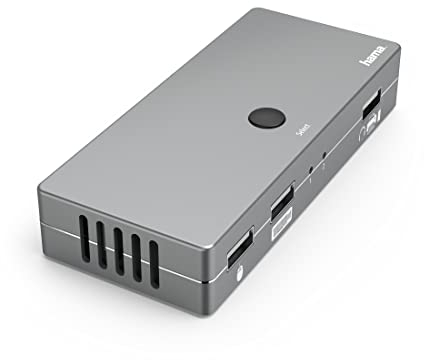 Hama KVM Switch per 2 PC, notebook, MacBook, tablet, 4 porte (KVM Commutatore per mouse, tastiera, stampante, chiavetta USB, cuffie, hard disk, PC, commutatore per mouse e tastiera 3 USB, 1 HDMI)
