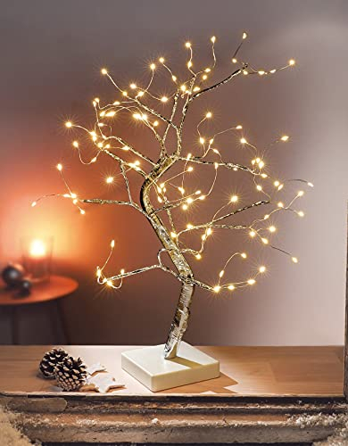 Dekoleidenschaft Lichterbaum Silber mit 108 warmweißen LEDs, 45 cm hoch, Leuchtbaum mit Timer-Funktion, Batterie-betrieben, LED-Baum, Fensterdeko
