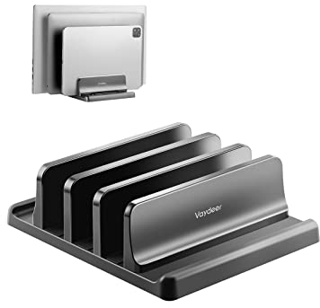 VAYDEER Vertikaler Laptopständer - Platzsparend & Verstellbar, 5-in-1, 3 Steckplätze, für MacBook, Notebook, iPad & Laptops bis 17,3 Zoll - Schwarz.