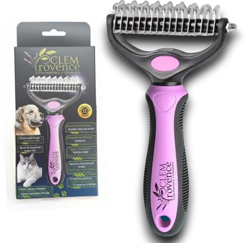 CLEM Provence, Brosse Démêlante Double Lame, Chien & Chat, Poil Long | Retire sous-poils et nœuds, toilettage professionnel, convient à tous les animaux à poils longs